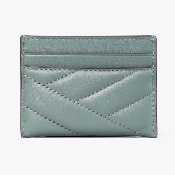 Tory Burch Kira Chevron Card Case Arctic Gold Blue - Picture 8 of 8